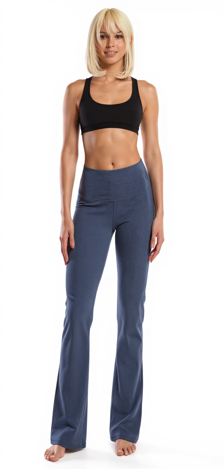 High-Waist Bootcut Yoga Pants with Pockets, available in 29 to 37 inch inseam lengths — Heather Navy